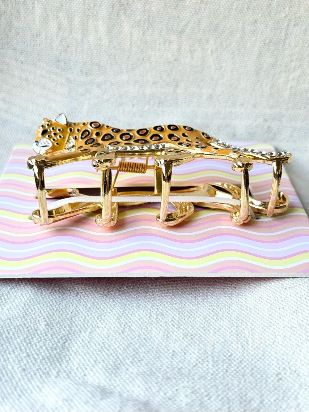Piper K Gold Cheetah Hair Claw Clip w/ Rhinestones
